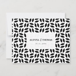 Cartão RSVP Casamento floral geométrico preto e branco sofisti