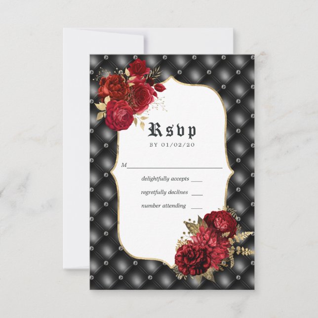 Cartão RSVP Casamento Floral Gótico (Frente)