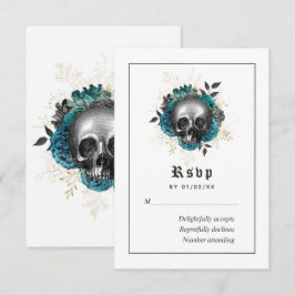 Cartão RSVP Casamento Floral Gótico Craniano Verde