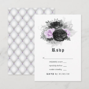 Cartão RSVP Casamento Floral Gótico Preto Roxo e Prata