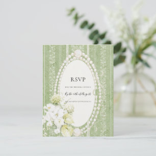 Cartão RSVP Casamento Floral Grandmillenial Elegante Verde Sag