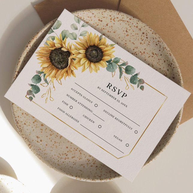 Cartão RSVP Casamento Floral Greenery Sunflower (Sunflower Eucalyptus Floral Wedding RSVP Response Card)