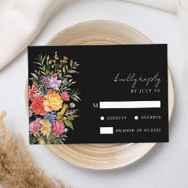Cartão RSVP Casamento Floral Holandês Negro Elegante Boho