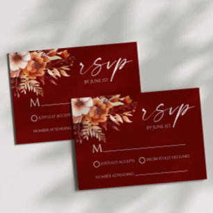 Cartão RSVP Casamento Floral Jardim Flor Burgundy Enferrujado