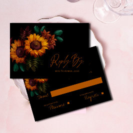 Cartão RSVP Casamento Floral Laranja bonito Russo Negro Queima