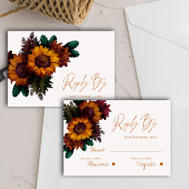 Cartão RSVP Casamento Floral Laranja bonito Russo Queimado