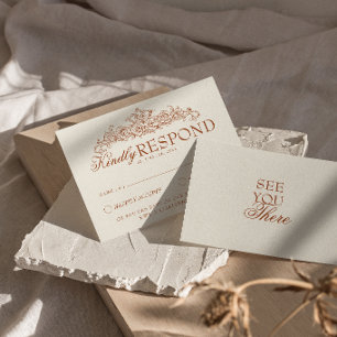 Cartão RSVP Casamento Floral Laranja Queimado Vintage Old Mone