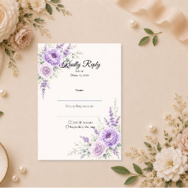 Cartão RSVP Casamento Floral Lavanda Elegante