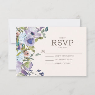 Cartão RSVP Casamento Floral Lilac Dusty Blue Boho Watercolor