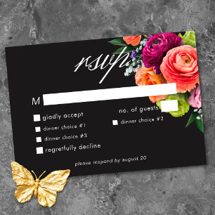 Cartão RSVP Casamento Floral Luxuoso Temperamental Rosa Vibran