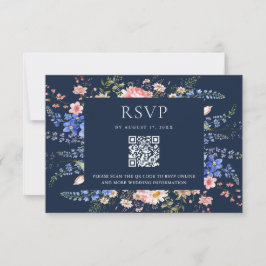 Cartão RSVP Casamento Floral marinho Azul