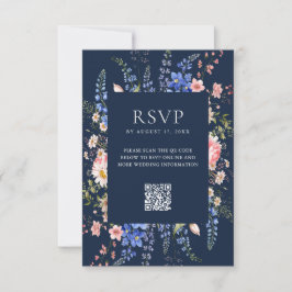 Cartão RSVP Casamento Floral marinho Azul