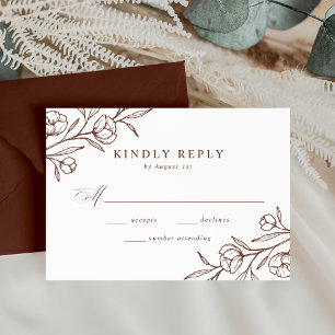 Cartão RSVP Casamento Floral Marrom Esboçado