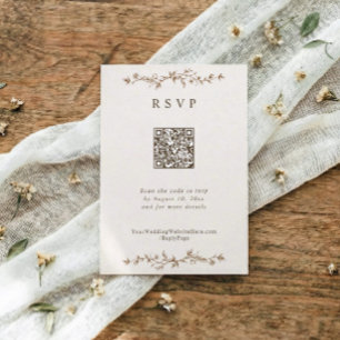 Cartão RSVP Casamento Floral Marrom Vintage Francês