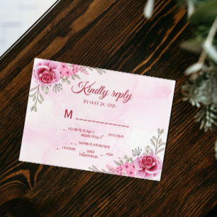 Cartão RSVP Casamento Floral Minimalista Dourado Rosa