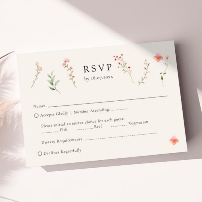 Cartão RSVP Casamento Floral Mínimo de Beige Boho (Criador carregado)