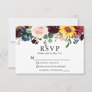 Cartão RSVP Casamento Floral Misturado por Aquarela Elegante M