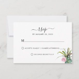Cartão RSVP Casamento Floral Moderno Cactus Suculente Verde