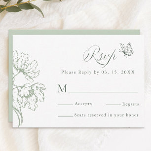 Cartão RSVP Casamento Floral Moderno Clássico em Verde Sálvia