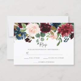 Cartão RSVP Casamento Floral Moderno da primavera de Marsala B
