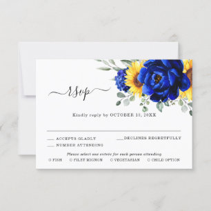 Cartão RSVP Casamento Floral Moderno de Girassol Russo Real 