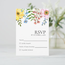 Cartão RSVP Casamento Floral Moderno de Primavera com Amarelo