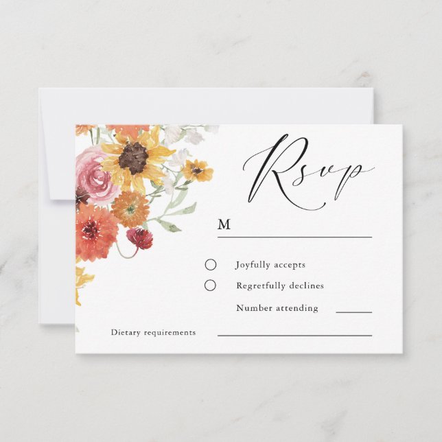 Cartão RSVP Casamento Floral Moderno de Primavera e Verão (Frente)