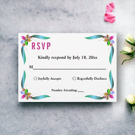 Cartão RSVP Casamento Floral Moderno e Colorido Rosa brilhante