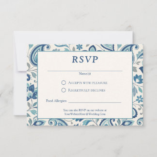Cartão RSVP Casamento Floral Moderno em Azul e Verde de Paisle