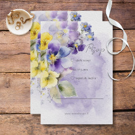 Cartão RSVP Casamento Floral Moderno Roxo e Amarelo Sem Janta