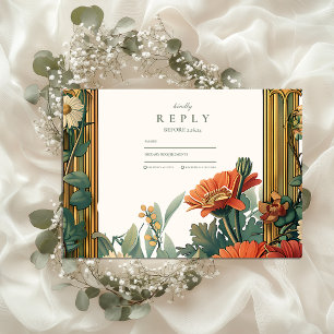 Cartão RSVP Casamento Floral Moldura Gerbera Margarida Art Nou
