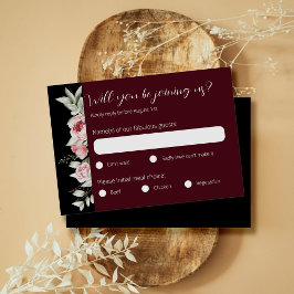 Cartão RSVP Casamento Floral Moody Burgundy Dark