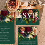 Cartão RSVP Casamento Floral Moody Burgundy Emerald Winter<br><div class="desc">Coleção de Casamento Floral Moody Burgundy, uma fusão cativante de matizes profundos e ricos. Com opções em marinho azul, esmeralda e variações góticas em preto, esta coleção é uma combinação perfeita para qualquer tema de casamento em tom de joia. De convites encantadores a papelaria coordenada, nossos designs capturam a essência...</div>