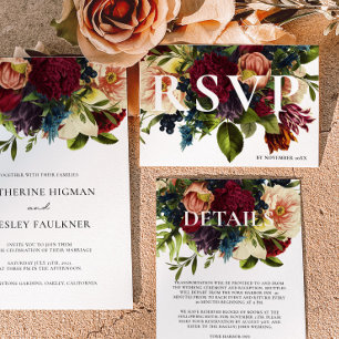 Cartão RSVP Casamento Floral Moody Burgundy Winter