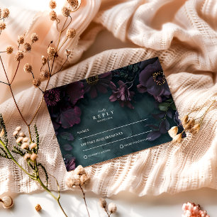 Cartão RSVP Casamento Floral Moody Dark