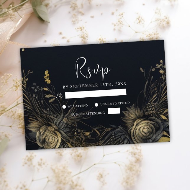 Cartão RSVP Casamento Floral Moody Gothic Escuro (Dark Gothic Moody Floral Wedding RSVP Card)