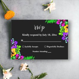 Cartão RSVP Casamento Floral Negra-Negra Boho Russo Tropical E