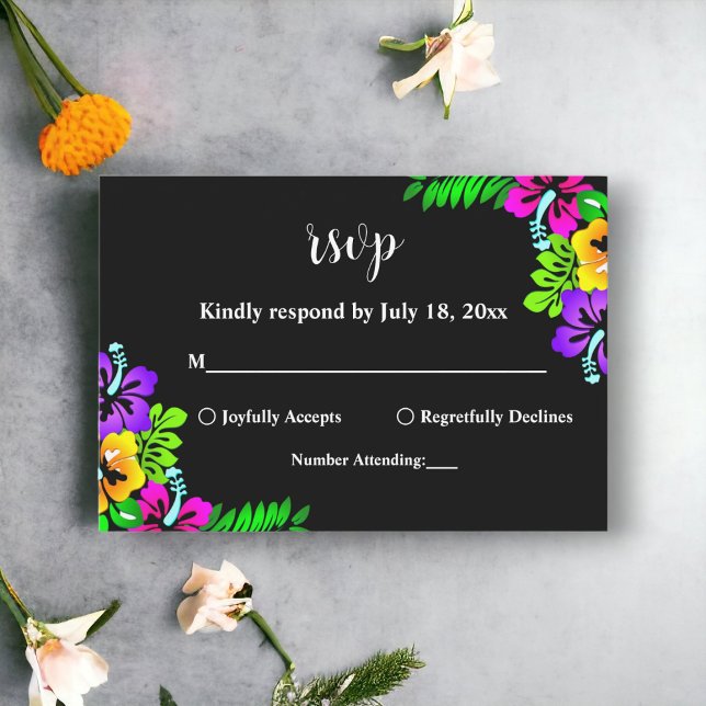 Cartão RSVP Casamento Floral Negra-Negra Boho Russo Tropical E (Criador carregado)