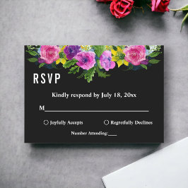 Cartão RSVP Casamento Floral Negro do Jardim Botânico Elegante