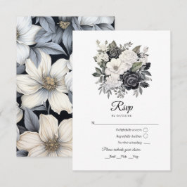 Cartão RSVP Casamento Floral Negro e Branco