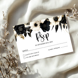 Cartão RSVP Casamento Floral Negro e Branco