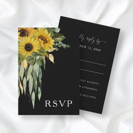 Cartão RSVP Casamento Floral Negro Elegante