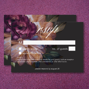 Cartão RSVP Casamento Floral Negro Elegante Sem Janta