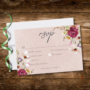 Cartão RSVP Casamento Floral no Jardim com Romântico Burgundy 