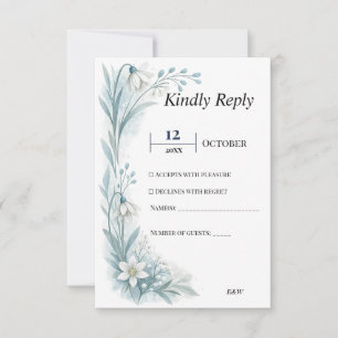 Cartão RSVP Casamento Floral Nórdico Elegante Mínimo Turquesa