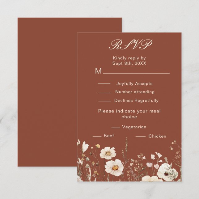 Cartão RSVP Casamento Floral Outono Floral Selvagem (Frente/Verso)