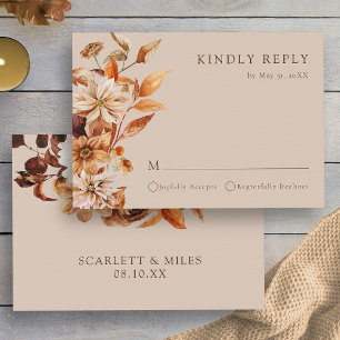 Cartão RSVP Casamento Floral Outono Taupe