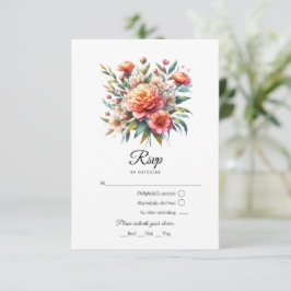 Cartão RSVP Casamento Floral Peach Fuzz