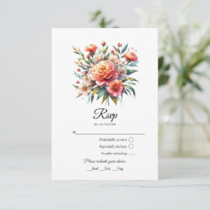 Cartão RSVP Casamento Floral Peach Fuzz