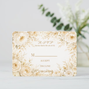 Cartão RSVP Casamento Floral Pérola Champanhe Marfim